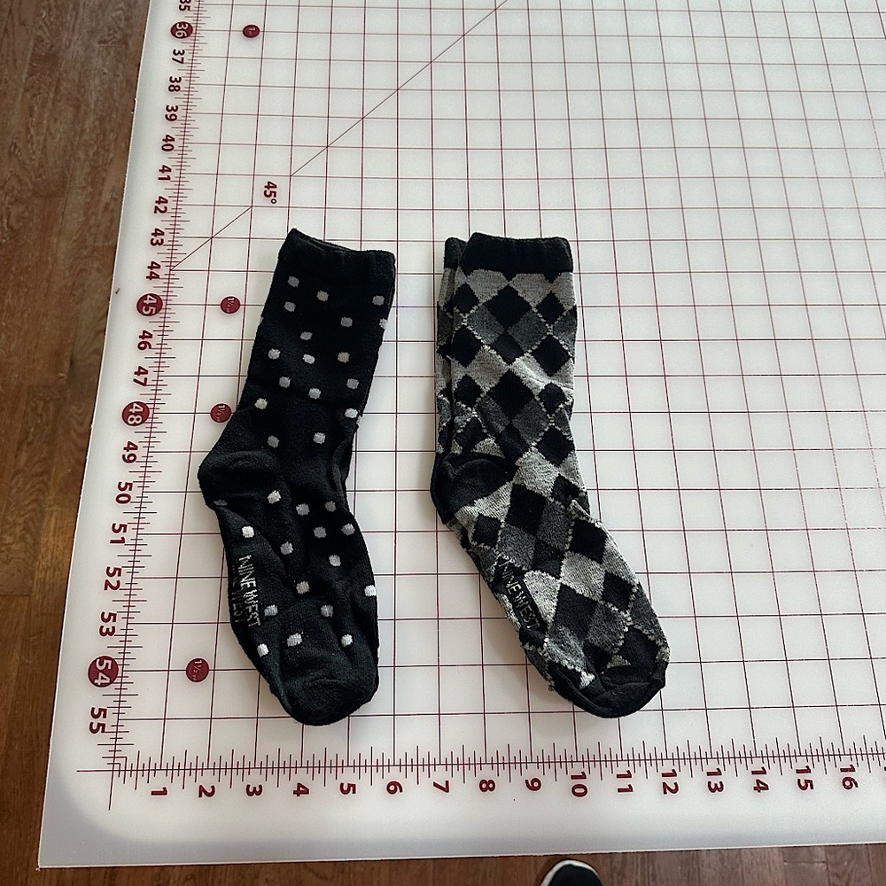 Nine West black gray and white polka dot and plaid pattern long socks